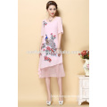 Custom Summer Ladies Clothes Short Sleeve Embroidered Dress for Women